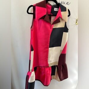 Porta Romana Pink and Black drop waist ruffle bottom dress